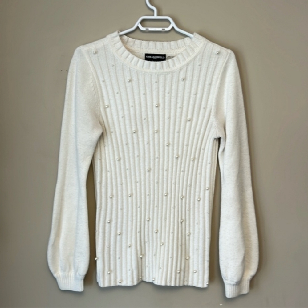 Karl Lagerfeld Cream Faux Pearl Sweater size S